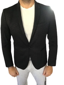 BENETTON Giacca da uomo Blazer Festa Business Cerimonia Matrimonio nero Size 50 - Picture 1 of 8