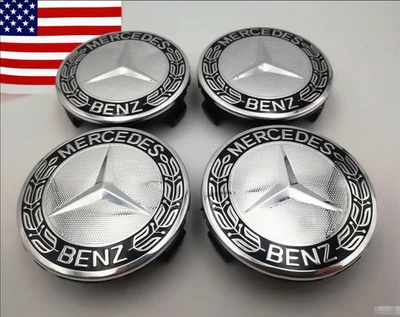 4Pack For Mercedes/Benz Wheel Center Caps Emblem Logo Rim Hub Cover Black Badge. - Image 1 of 4