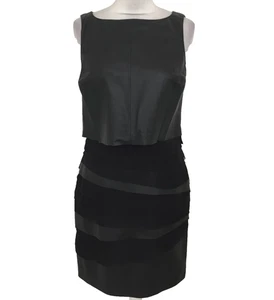Label Lab Women's Dress Size 8 Black Leather Raw Trim Zip Layered Lined Used F1 - Picture 1 of 15