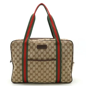 GUCCI GG Canvas Sherry Line Tote Bag Shoulder Bag Leather Khaki Beige - Picture 1 of 9
