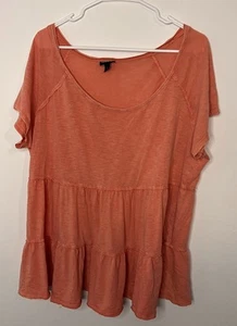 Torrid Scoop Neck Tiered Babydoll Top Mineral Wash Coral SZ 2 - Picture 1 of 5