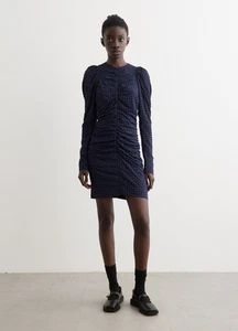 GANNI STRETCH SEERSUCKER O-NECK MINI DRESS DEEP COBALT Size: 38 - Picture 1 of 5