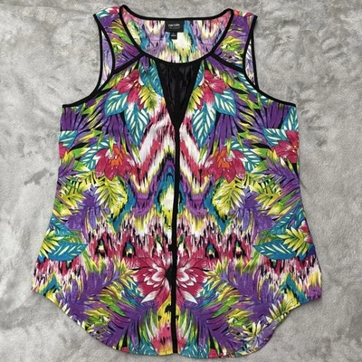 Top Nicole Miller para mujer negro grande floral estampado colorido sin mangas Foto 1 de 4