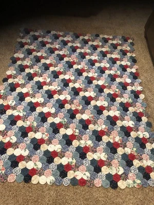Vintage Multicolor Handmade Yo-Yo Quilt Top Coverlet 64" x 56"  EXCELLENT COND. - Image 1 of 4
