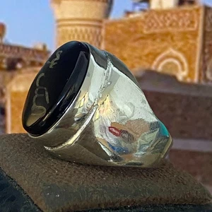 Anello da uomo in argento 925 fatto a mano AAA covone abed yemen agata aqeeq عقيق شفة العبد - Foto 1 di 8