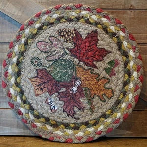AUTUMN Fall LEAVES 10"round Trivet 100% Natural Braided Jute TRIVET FREE SHIP - Picture 1 of 2