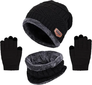 Bambini Cappello a Maglia Sciarpa Circolaree Guanti Schermo Touch - Spessa Foder - Foto 1 di 12