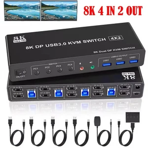 8K 4x2 DP USB 3.0 KVM Switch Displayport Switch 4 en 2 salidas monitor dual - Imagen 1 de 14