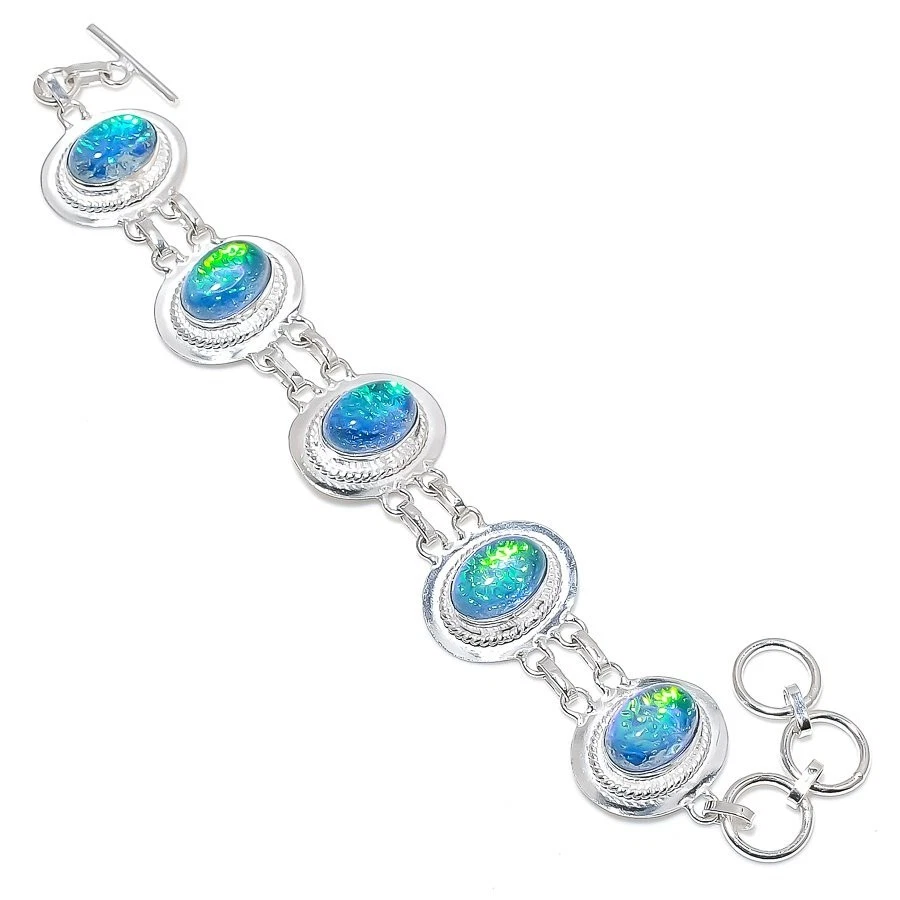 Triplet Opal Gemstone Handmade 925 Sterling Silver Bracelet Size 7-8" - Image 1 of 1