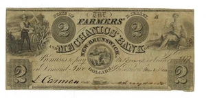 1840 New Brunswick New Jersey FARMERS AND MECHANICS BANK $2 Obsolete Currency - Picture 1 of 2