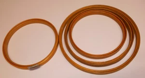 4 Vintage Wooden Embroidery Hoops One Spring Tension Round Two 5", One 6" One 7" - Picture 1 of 2
