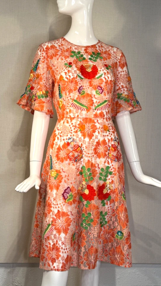 Vestido Vivienne Tam Transparente Bordado Encaje Naranja TALLA M, Pasarela Primavera 2017 Foto 1 de 4