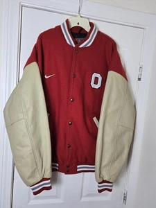 Rare Vintage Nike Ohio State Buckeyes Letterman Varsity Wool Leather Jacket XL - Picture 1 of 4