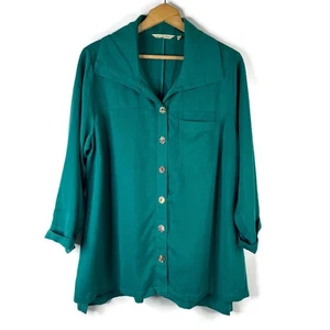 Soft Surroundings Womens Button Up Tunic Top Size 1X Green Pocket Side Slits - Picture 1 of 12