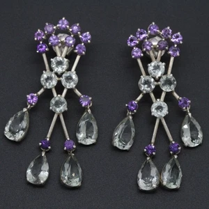XXL Ohrhänger Stecker - Silber - Prasiolith Amethyst Edelstein Handarbeit 6,4cm - Bild 1 von 8