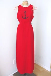 Vintage 60er 70er Mod rot Velours dunkelblau Anker Festival Maxi rückenfrei Tank Kleid 7 - Bild 1 von 8