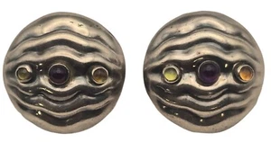 Pair of Large Vintage Mid-Century Sterling Silver & Gemstone Clip-On Earrings - Bild 1 von 5