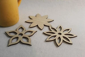 Wooden Coasters Home Decor  - set of 4 Flowers Shape  - Picture 1 of 1