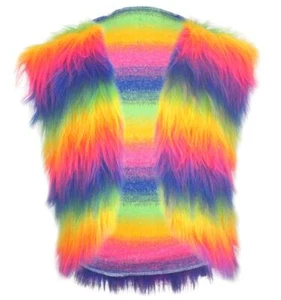 Adults Multicolored Faux Fur Glam Rock LGBT Pride Fancy Dress Waistcoat - Picture 1 of 1