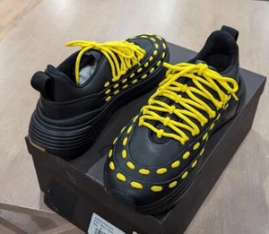 $990 Mens Bottega Veneta Leather Low-Top Sneakers Black/Yellow 41 US 8 - Picture 1 of 8
