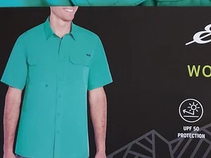 Eddie Bauer Men's SSleeve Moisture Wicking Woven Tech Shirt XXL Turquoise $80 - Picture 1 of 7