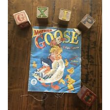 Vintage Baby Book Cloth 1958 Mother Goose Merrill Color Photos Wood Blocks Lot