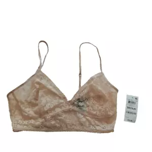 Neu mit Etikett INC transparentes Bralette mit Blumenspitze Größe Medium beige verstellbarer Träger - Bild 1 von 9