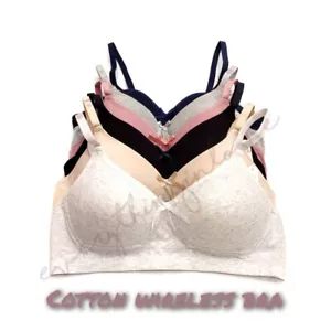 Women Cotton Light Padded Comfortable 3 hook Band No Wire Wire Free Wireless Bra - Picture 1 of 12