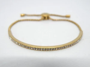 Elegant Michael Kors Signed Rhinestone Adjustable Gold Jewelry Bangle Bracelet - Picture 1 of 5