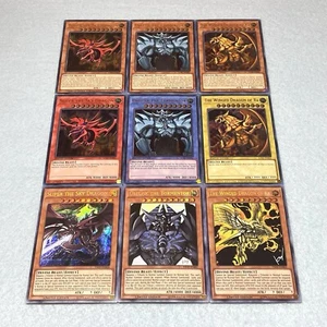 Yugioh Ägyptischer Gott Karte Slifer + Obelisk + Ra (je 3 Versionen) 9 Karten Holo Set - Bild 1 von 1