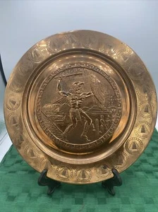 Vintage 11” Embossed English Copper Art Decorative Plate Aztec Warrior - Picture 1 of 8