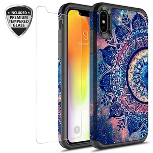 For iPhone Xr (6.1) Hybrid Graphic Case W/ Tempered Glass Screen Protector - Picture 1 of 14