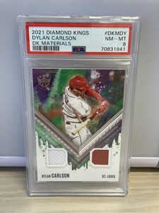 2021 Diamond Kings Dylan Carlson DK Materials PSA 8 Jersey Card
