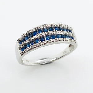 MHJ Natural Sapphire and Diamond Ring 10ct White Gold Size U Preloved VAL $2850 - Picture 1 of 11