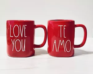 Rae Dunn Valentine’s Day I LOVE YOU and TE AMO Red LL Coffee Mug Set of 2. - Picture 1 of 6