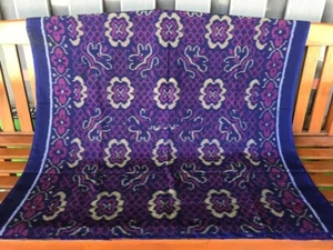 Blanket Hand Woven Endek Bali Premium Motif Ethnic Indonesian Culture-Blue Navy - Picture 1 of 4