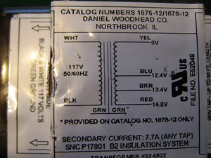 DANIEL WOODHEAD FILAMENT TRANSFORMER 1678-12 NOS 12.4/13.4/14.8 ACV7.7AMPS - Picture 1 of 6