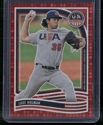 2024 Panini Stars & Stripes USA Baseball #8 Luke Holman Red #/199 - Image 1 of 2