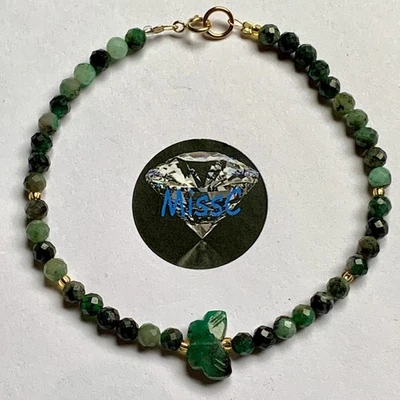 9CT GOLD EMERALD BUTTERFLY BRACELET, STAMPED 375, HANDMADE IN UK by MISSC — 第 1/4 张图片