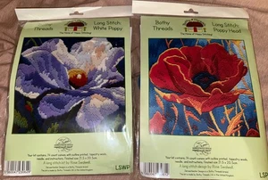 Set of 2 Derwentwater Designs Poppy Head & White Poppy Long-Stitch Designs NIP - Picture 1 of 4