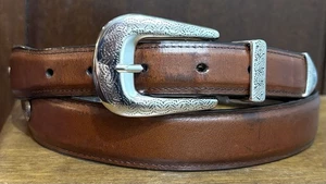 Vintage braun genarbtes Leder Westerngürtel Gr.42 1-1/4" breit Conchos abgenutzt GUC - Bild 1 von 7