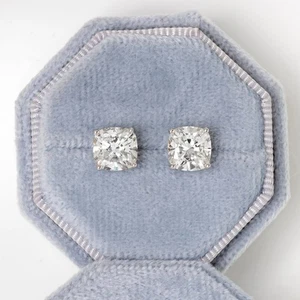 IGI Certified 8 Ct Cushion Cut Lab Grown Diamond Stud Earrings 14K Gold E-F VS - Picture 1 of 6