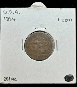 1874 Stati Uniti testa di indiano centesimo 1c un centesimo USA - Foto 1 di 2