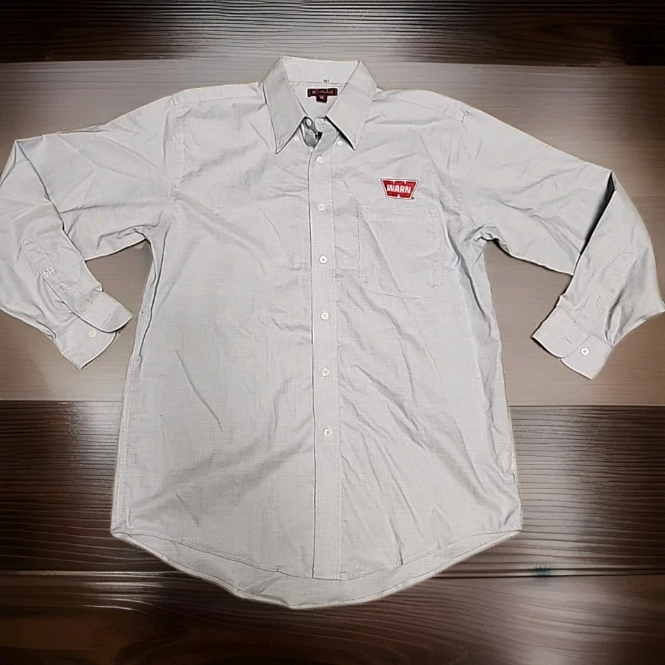 Warn Industries Logo Blue Pin Check Long Sleeve Button Down Shirt Mens Medium - Image 1 of 4