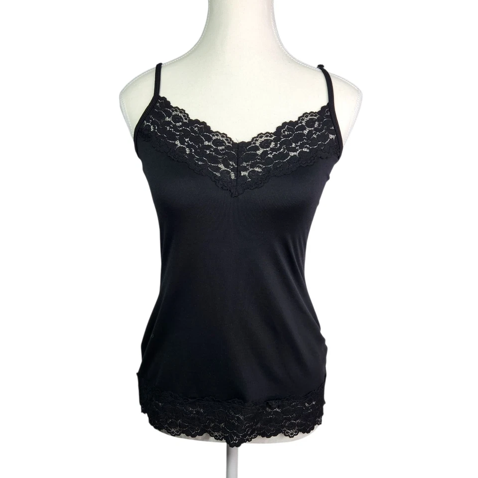 Camiseta sin mangas de encaje camisola mercado negro de la Casa Blanca negra elástica Y2K coqueta pequeña Foto 1 de 4