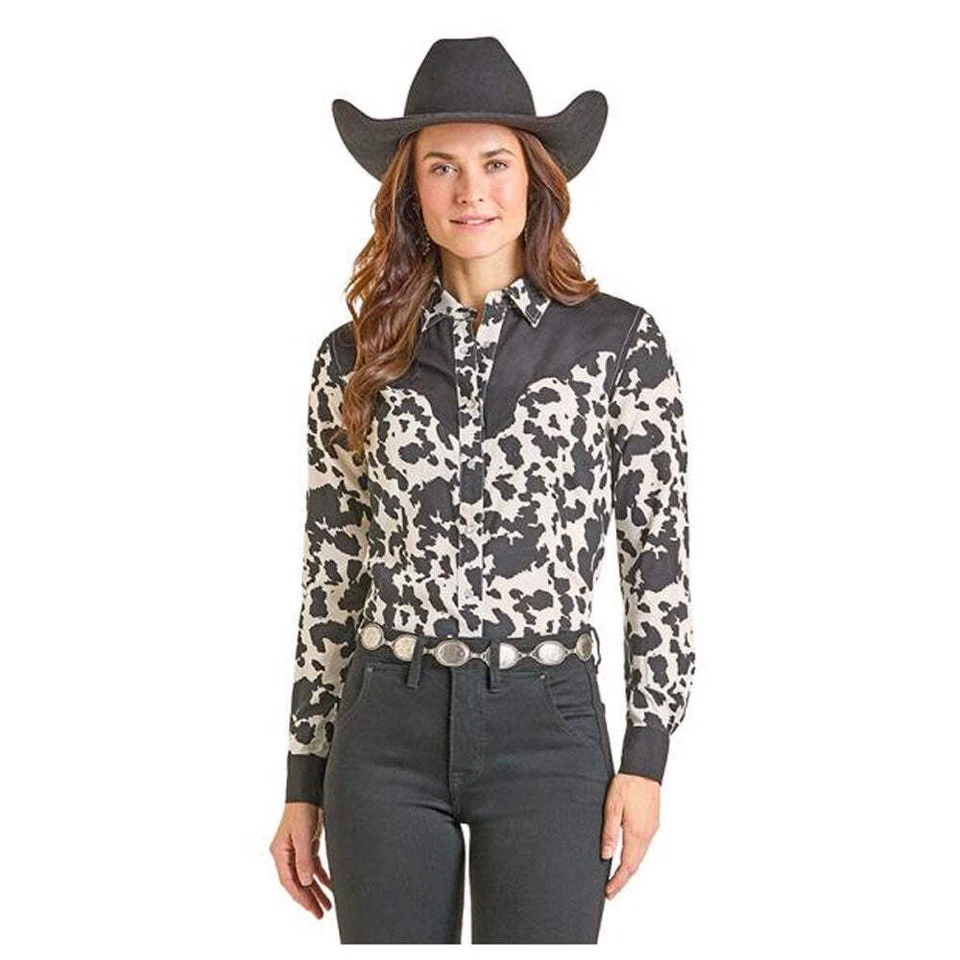 LWN2S07056 Panhandle Women's Long Sleeve Yoked Western Snap Shirt - Black NEW Foto 1 de 1