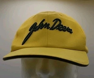 Vintage Genuine John Deere Yellow Script Spelled Out Strapback Hat Cap Tractor - Picture 1 of 9
