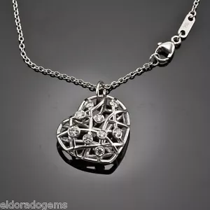 HEARTS ON FIRE NECKLACE 0.40 CT DIAMOND BROCADE HEART PENDANT 18K WHITE GOLD 18" - Picture 1 of 9