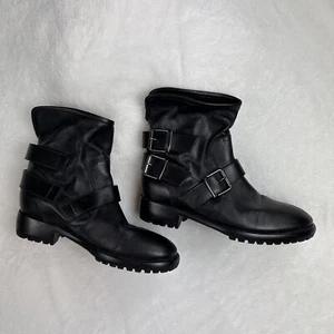 Guiseppi Zanotti Womens Black Leather Biker Boots Buckles EUC - Picture 1 of 14