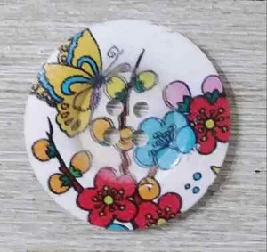 flower butterfly large wood button crafts sewing 4 holes 1 1/2 inch red blue new - Picture 1 of 2
